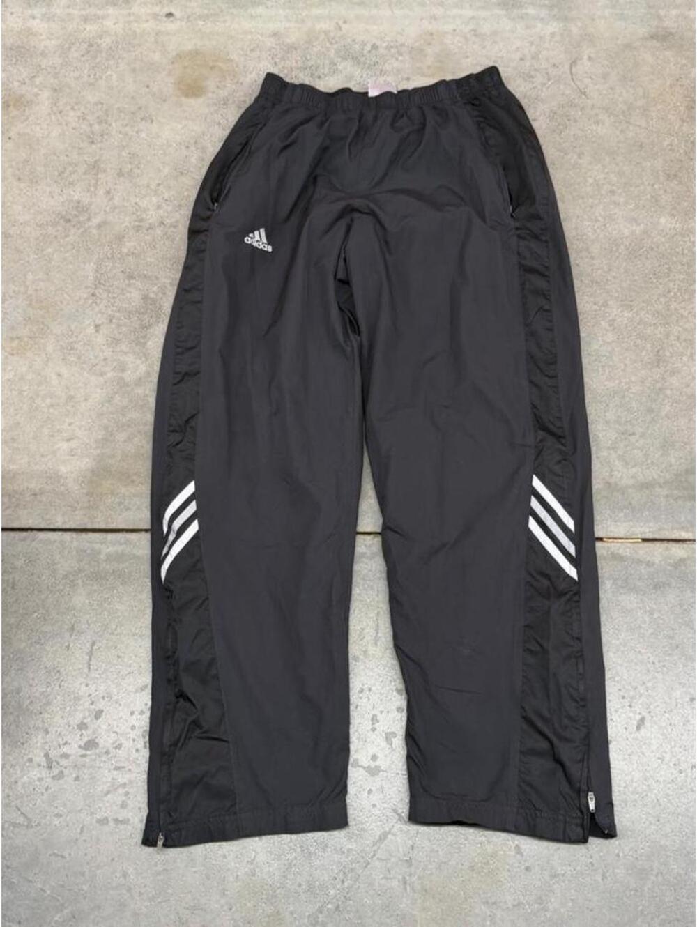 vintage adidas black and white small logo nylon track pants size medium